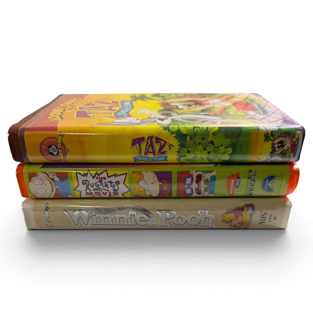 Vintage Kids VHS Lot Rugrats Movie Winnie the Pooh Taz Jungle Jams Clamshells